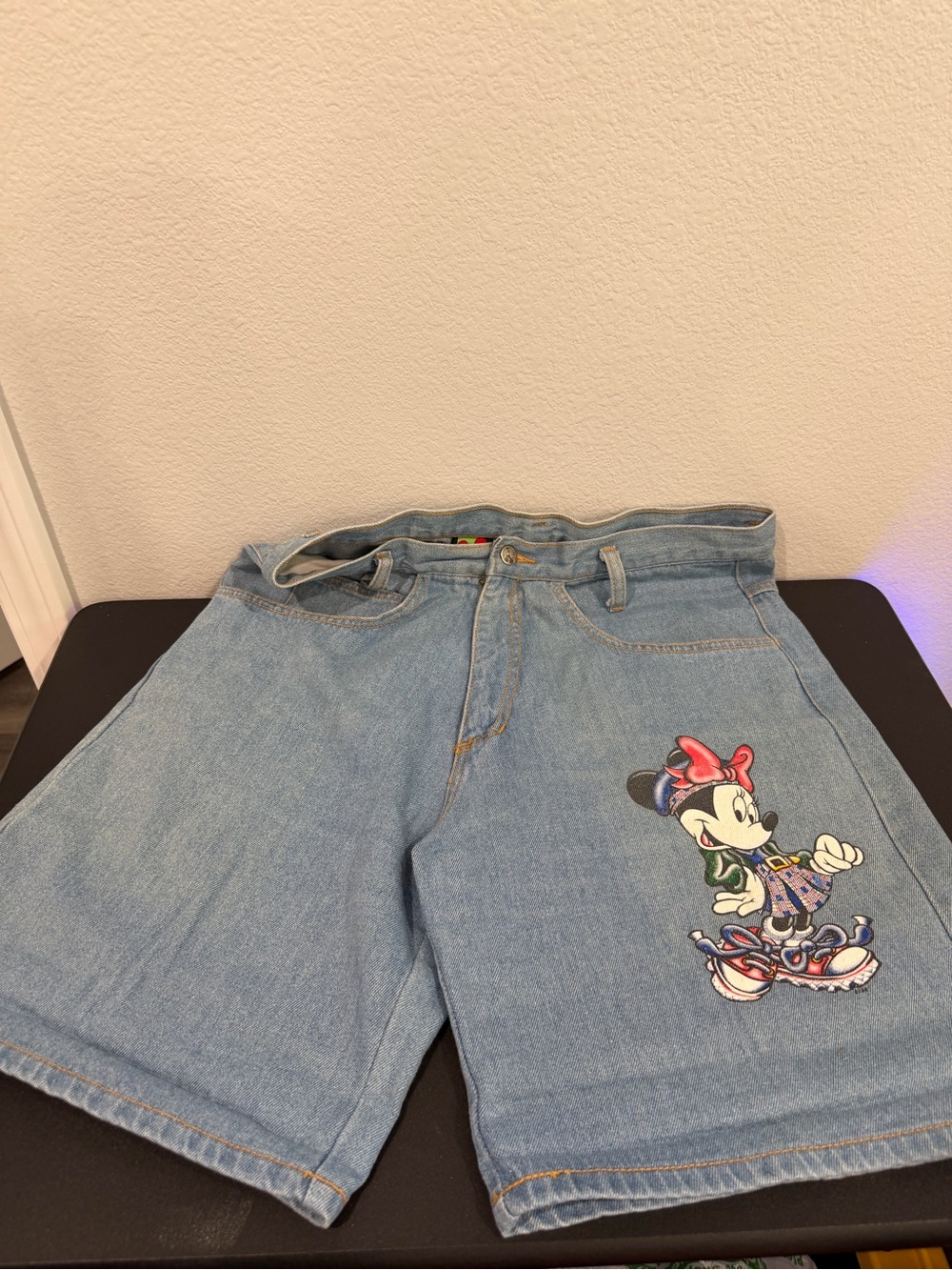 Vintage Disney Light Blue Denim Shorts with Minnie Mouse Patch